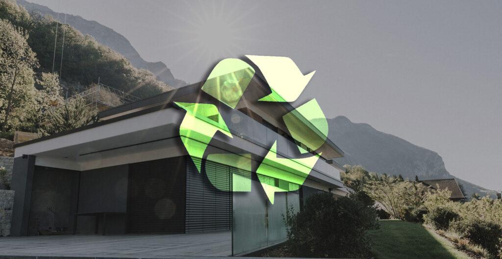 Logo recyclage superposé à une villa